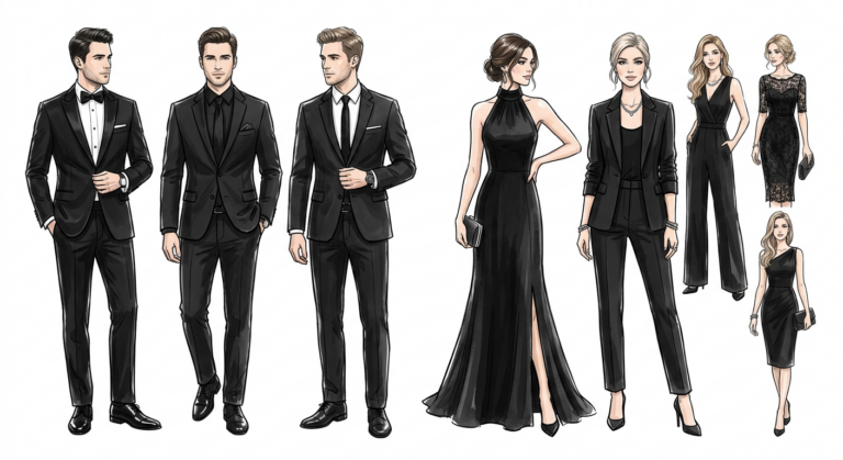 Firefly Gemini Flash Skizziere Mir Eine Grafik Auf Der Der Dresscode Fuer Eine Hochzeit Zu Sehen Ist. Der 57847 1 768x419